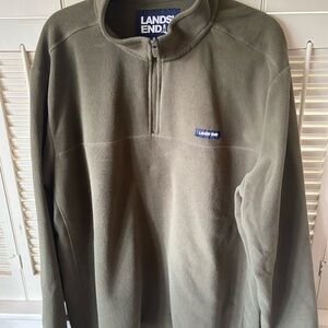 Lands End Knit 1/4 Zip Pullover Olive, Stand Up Collar Fleece Men XXL 50-52 Nice